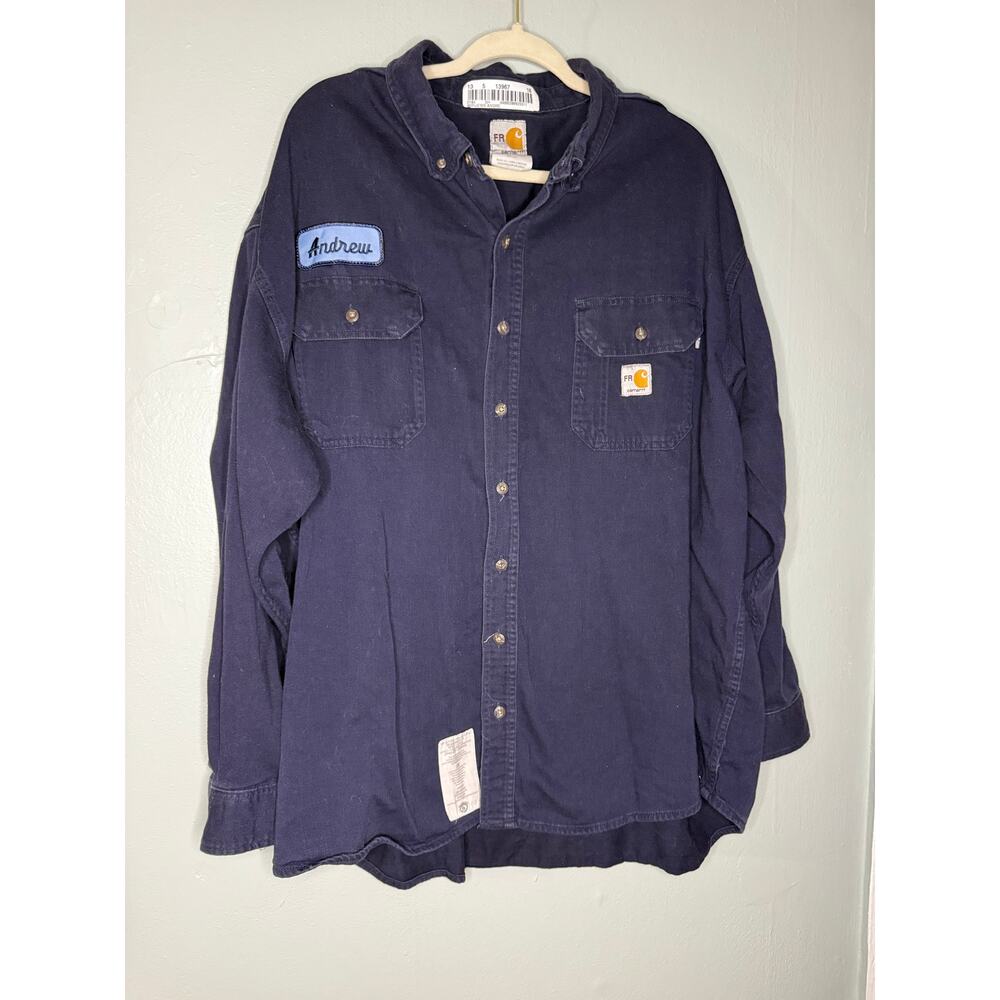 Carhartt FR long sleeve button up work wear shirt Andrew embroidered‎ name tag